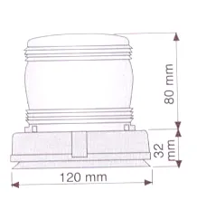 Vista de perfil de la luz giratoria con lente fresnel.